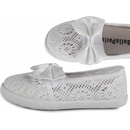 Prelamované čipkované tenisky mašlička biele