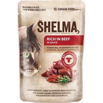 Shelma bezobilné dušené filetky bohaté na hovězí s rajčaty a bylinkami v omáčce 28 x 85 g