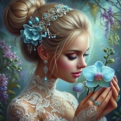 Norimpex - Puzzle Diamant painting: Girl with an orchid 30x40cm - 1 - 39 piese