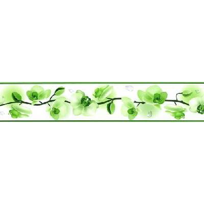 IMPOL TRADE D 58-030-2 Samolepící bordura květy orchidejí zelené, rozměr 5 m x 5,8 cm