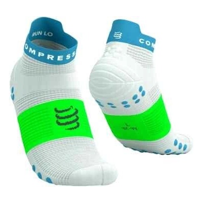 Compressport PRO RACING SOCKS V4.0 RUN LOW Biela Zelená Svetlomodrá T3