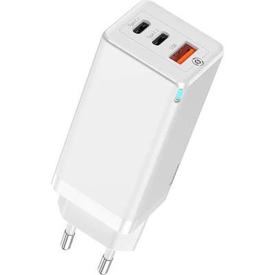 Baseus Захранване за ел. мрежа за лаптопи, смартфони и таблети с USB-A и 2xUSB-C изходи с технология за бързо зареждане - Baseus GaN Laptop Charger 65W (CCGAN-H02) (бял) (CCGAN-H02)