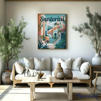Figured ART Malování podle čísel VINTAGE ROZKVETLÉ SANTORINI na rámu 40 x 50 cm