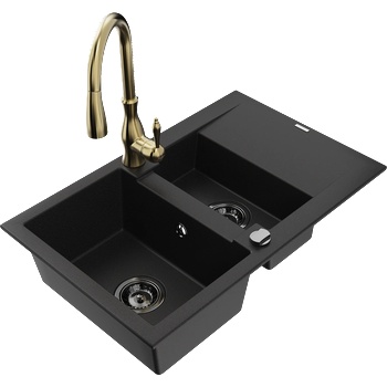 Mexen Gaspar гранитна мивка за вграждане с 1, 5 камери с отцедник и кухненски смесител Savita, черен - 6507-77-672601-50-B (6507-77-672601-50-B)