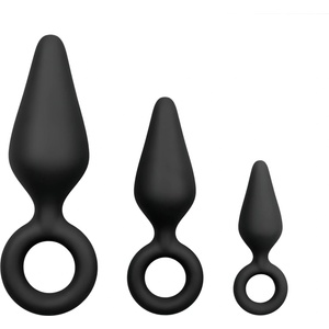 EasyToys - анален плъг с пръстен - комплект 3 броя - черен - desirel