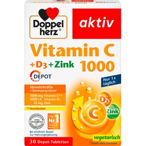 Doppelherz aktiv Vitamin C 1000 + D3 + Zink Depot - 30 таблетка