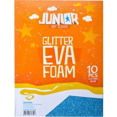 JUNIOR-ST Dekorační pěna A4 EVA 10 ks modrá tloušťka 2,0 mm glitter