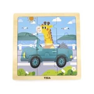 Vigan VIGA Poreal Wooden Puzzle Zyrafa in the Car 9 Pieces