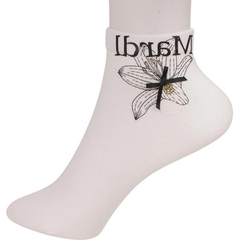 Дамски къси чорапи в бяло с щампа панделка и бижу-роза