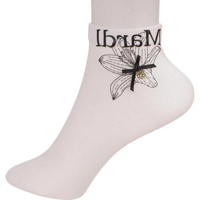 Дамски къси чорапи в бяло с щампа панделка и бижу-роза
