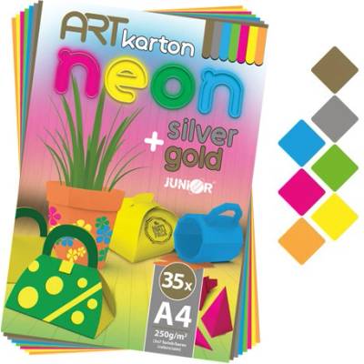 JUNIOR Složka barevného papíru A4 (výkresů) ART karton 35 listů /7 barev NEON, 250g/m2