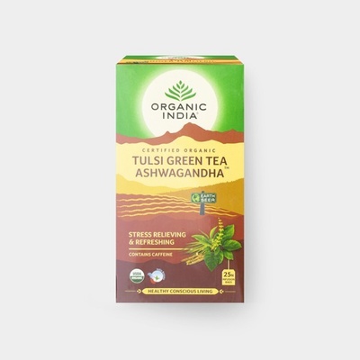 Organic India Tulsi se zeleným čajem a ashwagandou BIO 25 sáčků