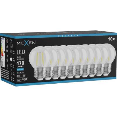Mexen Vintis 10x LED нажежаема лампа E27, G45, 4W, Студена - 6500K, 470 lm, прозрачна (L156-E27-0465-00x10)