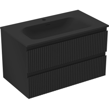 Mexen Rivel шкаф за баня 80 см с мивка Vela, 2 чекмеджета, оребрен, черен мат (91A20-08047-2-BFF71-W23M71)