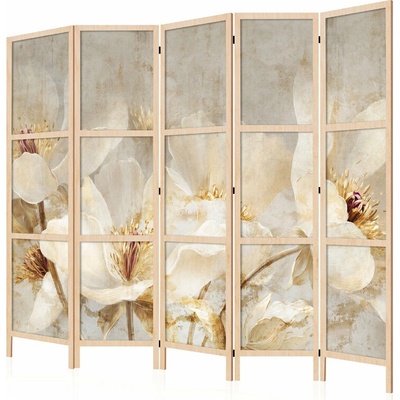 Fabulo dřevěný paraván 5-dílný Elegantní květy 172 x 225 cm potisk na jedné straně paravánu