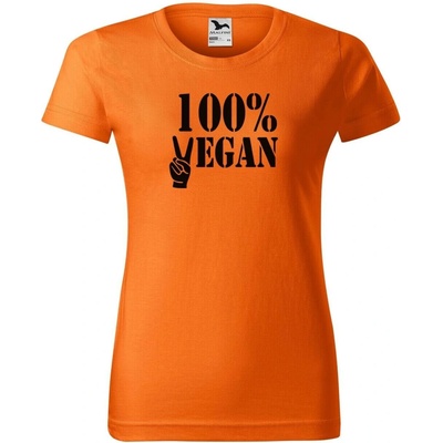 DOBRÝ TRIKO Dámské tričko 100% VEGAN černý potisk Oranžová
