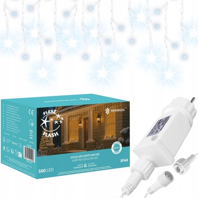 SPRINGOS LED krápníky 22,5m 500LED IP44 studená bílá + záblesky – Zboží Dáma