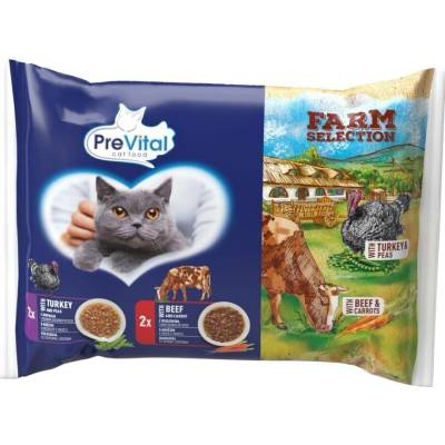 PreVital Cat Farm Selection hovězí a krůtí v omáčce se zeleninou 4 x 85 g