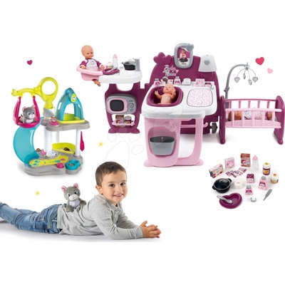 Smoby Set domček pre bábiku Violette Baby Nurse Large Doll's Play Center a bábika Lila Chérie Mon Grand 42 cm so zvukmi, 5 funkciami