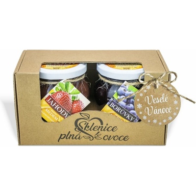 Sklenice plná ovoce Dárek Veselé Vánoce - 2 džemy slazené medem 420 g borůvka malina