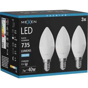 Mexen Nova 3x LED крушка E14, C37, 7W, Студена - 6500K, 735 lm - L102-E14-0765-01x03 (L102-E14-0765-01x03)