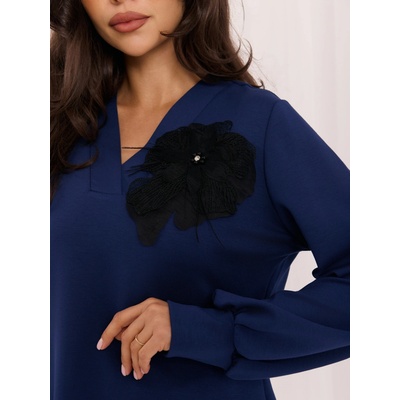 Lakerta elegantní halenka s květinovou aplikací černá modrá