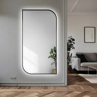 Alfaram Zrkadlo v čiernom MDF SLIM ráme s osvetlením - SĹZA LED - 50x150
