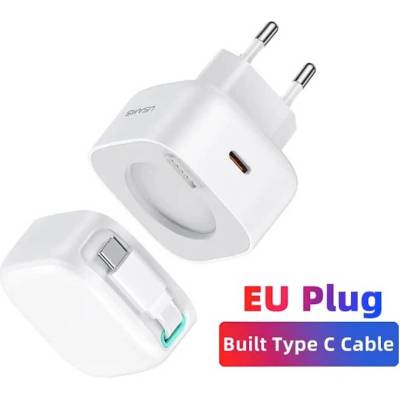 USAMS GaN Wall Charger With Magnetic Retractable USB-C Cable 35W - захранване за ел. мрежа с 1xUSB-C изход и вграден USB-C кабел (бял)