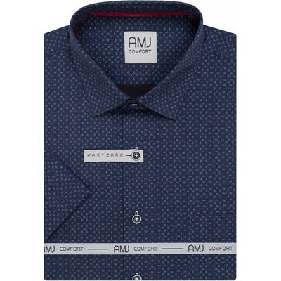 AMJ pánská bavlněná košile krátký rukáv regular fit VKBR1376 tmavě modrá s půlkruhy