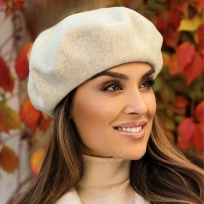 Tonak Světle béžový melange baret FLORA WOOLMARK W-baret/960