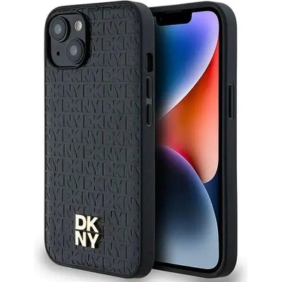 DKNY Кейс DKNY Leather Monogram Pattern Metal Logo MagSafe за iPhone 15/14/13, черен (3666339261474)