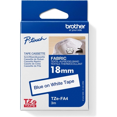 BROTHER TZE-FA4, bílá / modrá, 18 mm, zažehlovací páska TZEFA4