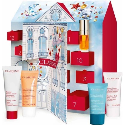 Clarins Advent Calendar Clarins Beauty Flash Balm denní rozjasňující krém s hydratačním účinkem pro unavenou pleť 50 ml + Clarins Lip Comfort Oil olej na rty s hydratačním účinkem 7 ml + Clarins Clean – Zboží Dáma