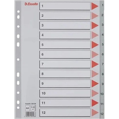 ESSELTE Register, plastový, A4, 1-12, ESSELTE, sivý