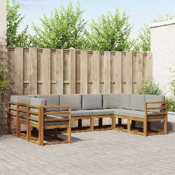 vidaXL Комплект дивани за открито 9 pcs Естествено и светло сиво (3366969)