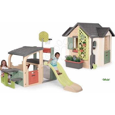 Smoby Set domček pre záhradníka a športové centrum Garden House Life rozšíriteľný so šmykľavkou a basketbalovým košom