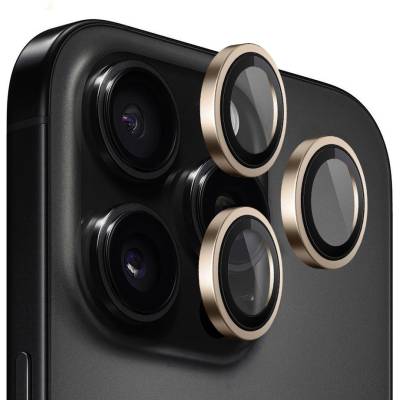Blueo Протектор камера за iPhone 16 Pro / iPhone 16 Pro Max - оригинален протектор за обектив с метална рамка - златен титан