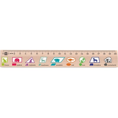 Metrie Didakt-M02 Dřevěné pravítko s potiskem Geometrické tvary 20 cm
