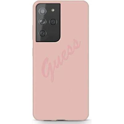 GUESS Silicone Script Vintage Silicone Case - дизайнерски силиконов кейс за Samsung Galaxy S21 Ultra (розов)