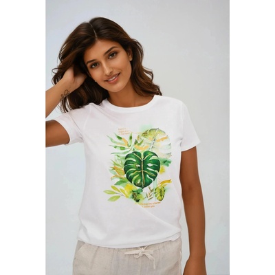 Moodo Дамска бяла тениска с принт Moodo | Byal | ЖЕНИ | XS