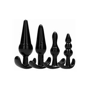 Ouch! ! No. 80 Silicone Anal Plug Set 4 Sizes Ergonomic Base Black