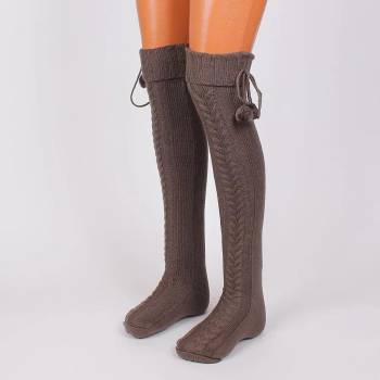 Image 1 of Плетени дамски 7/8 чорапи в тъмносиво с помпони