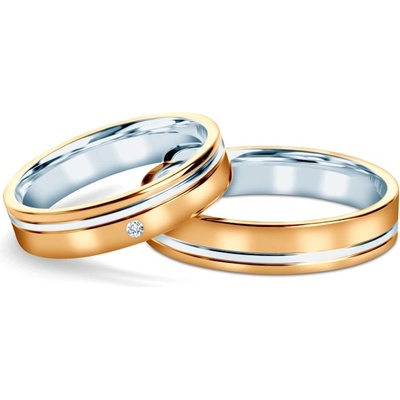 SAVICKI Сватбени халки: двуцветно злато, плоски, 4, 5 мм