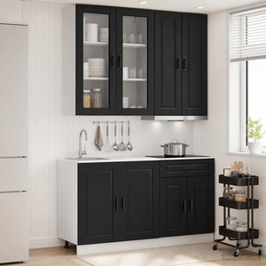 vidaXL Кухненски единица PORTO 4 бр. Черно Инженерна дървесина (3438346)