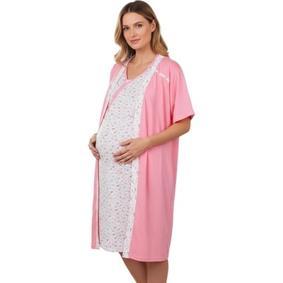 Комплект за бременни в розово и бяло със сърца