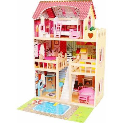 Ecotoys Drevený domček pre bábiky bazénový nábytok