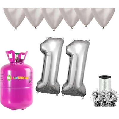 HeliumKing Helium párty set na 11. narozeniny se stříbrnými balóny