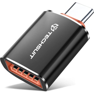 Techsuit - Премиум OTG адаптер HyperPort (A2) - USB към Type-C, 5Gbps, 6A, 120W, конвертор за компютър/лаптоп - черен / оранжев