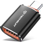 Techsuit - Премиум OTG адаптер HyperPort (A2) - USB към Type-C, 5Gbps, 6A, 120W, конвертор за компютър/лаптоп - черен / оранжев