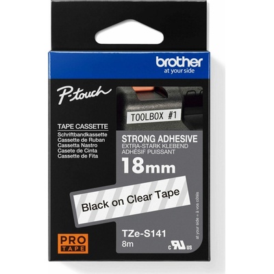 BROTHER TZES141 - kazeta TZ šířky 18mm, extrémně adhesivní lamino TZE-S141, průsvitná/černé písmo